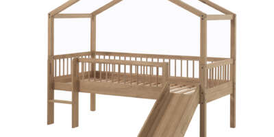 Lit cabane enfant Forrest avec toboggan en chêne massif – 90 × 200 cm