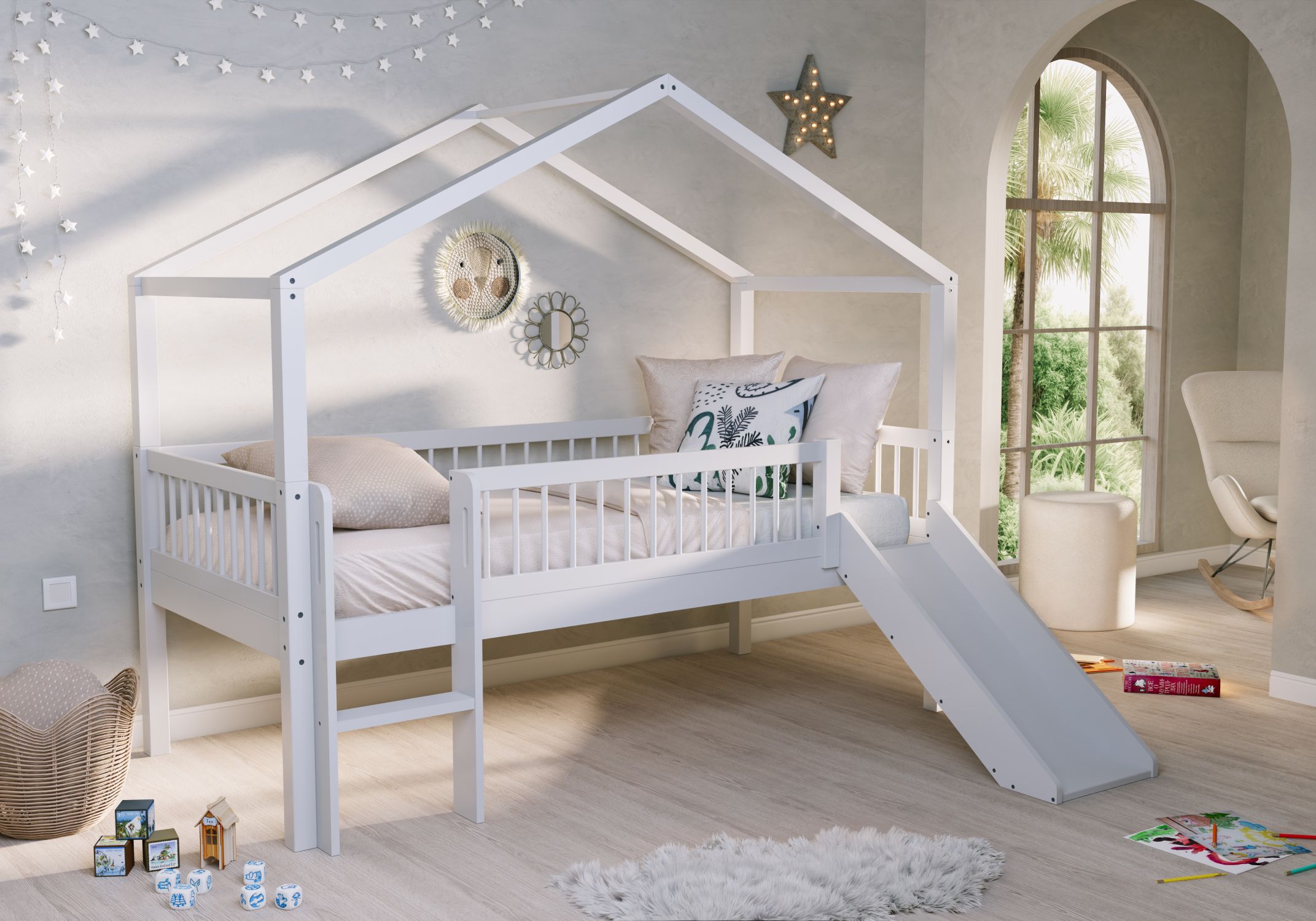 Lit cabane surélevé Forrest avec toboggan 90 × 200 cm – Blanc – Image 2