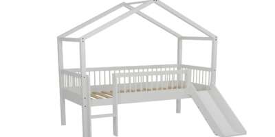 Lit cabane surélevé Forrest avec toboggan 90 × 200 cm – Blanc