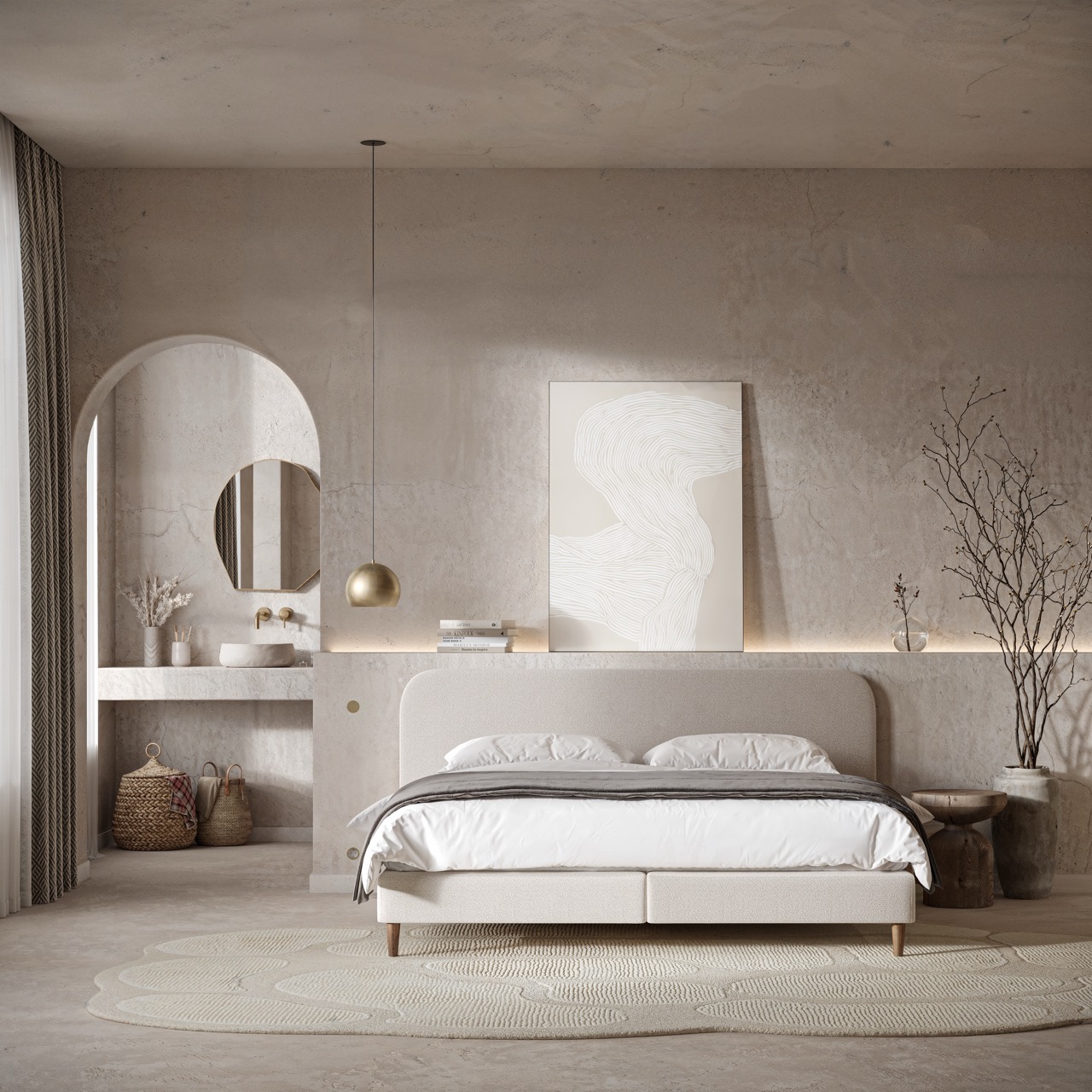 Boxspring fixe Revor Curve Box aux coins arrondis